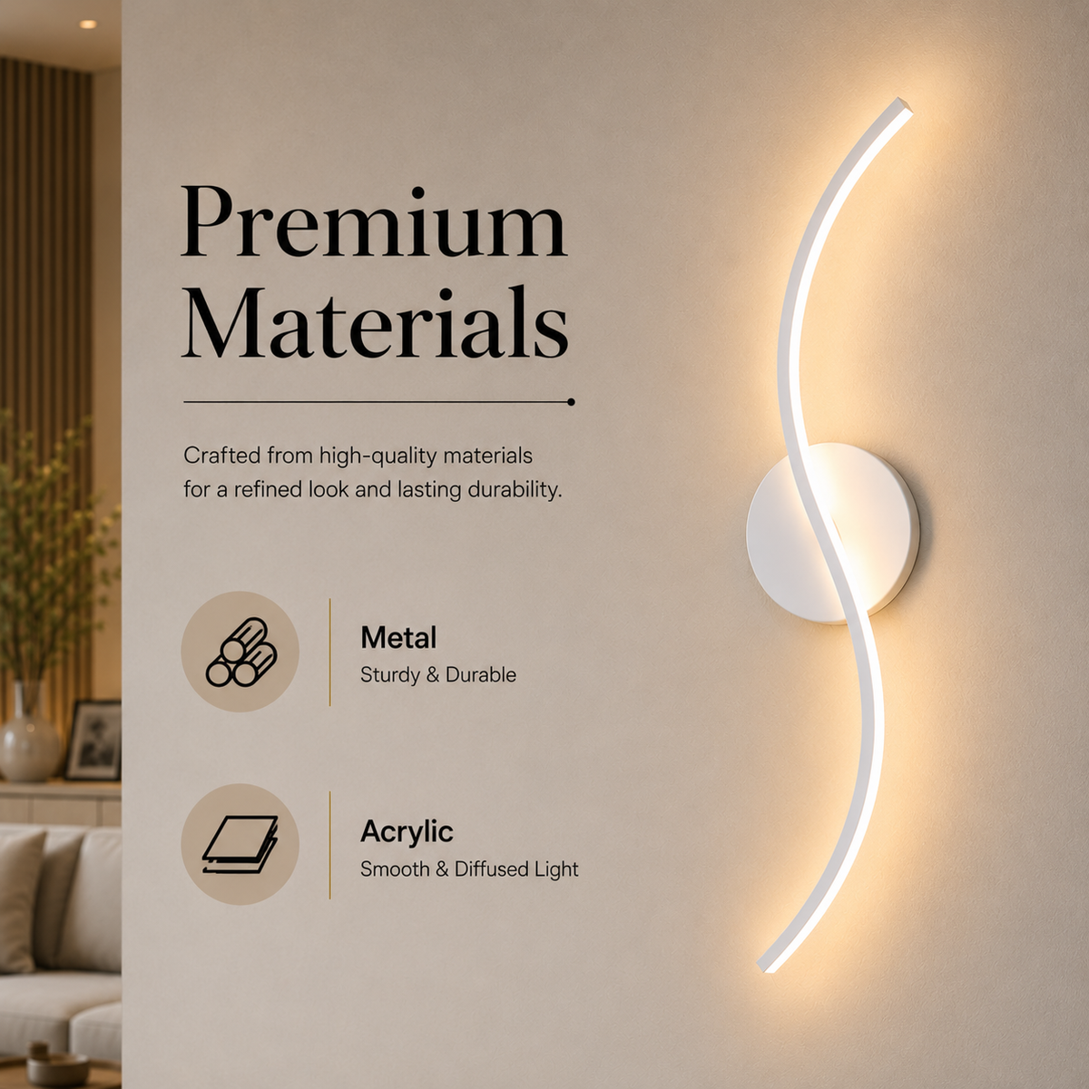 Aplică LED albă, 51 cm, 3 culori de lumină, metal și acril