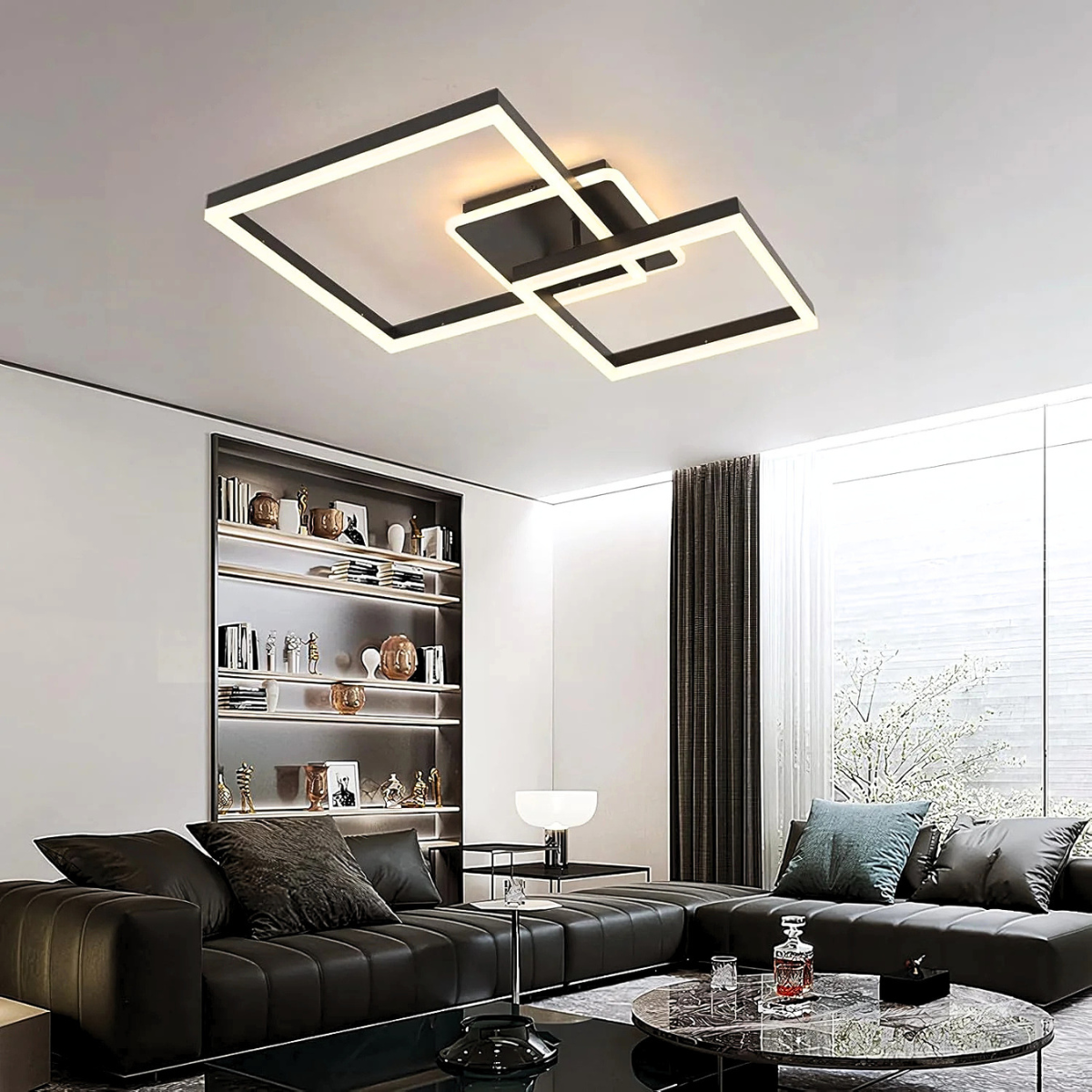 Plafonieră LED RGB pătrată, neagră, cu telecomandă, 70 x 40 cm