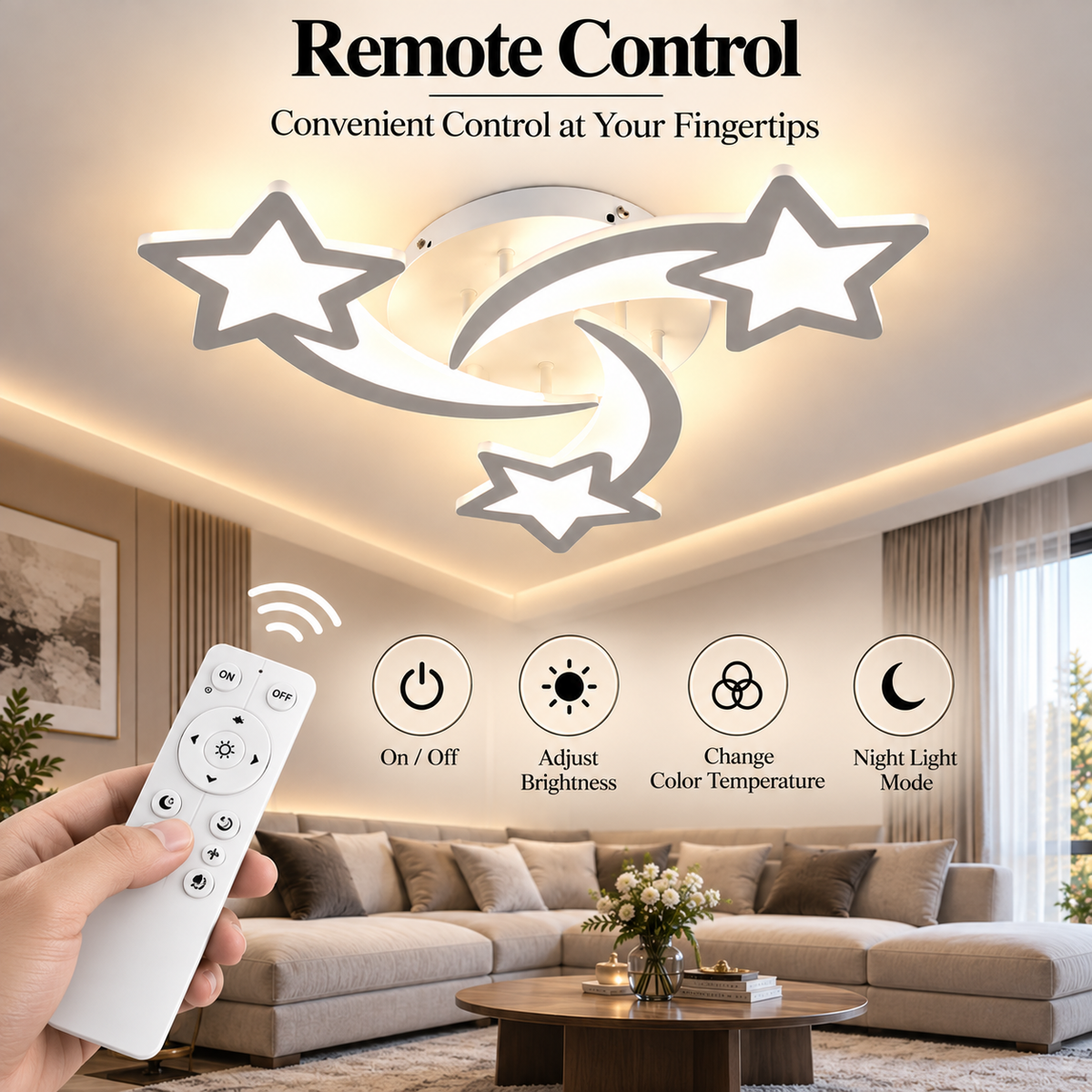 Plafonieră LED cu 3 lumini, dimabilă, Wi-Fi, aplicație și telecomandă