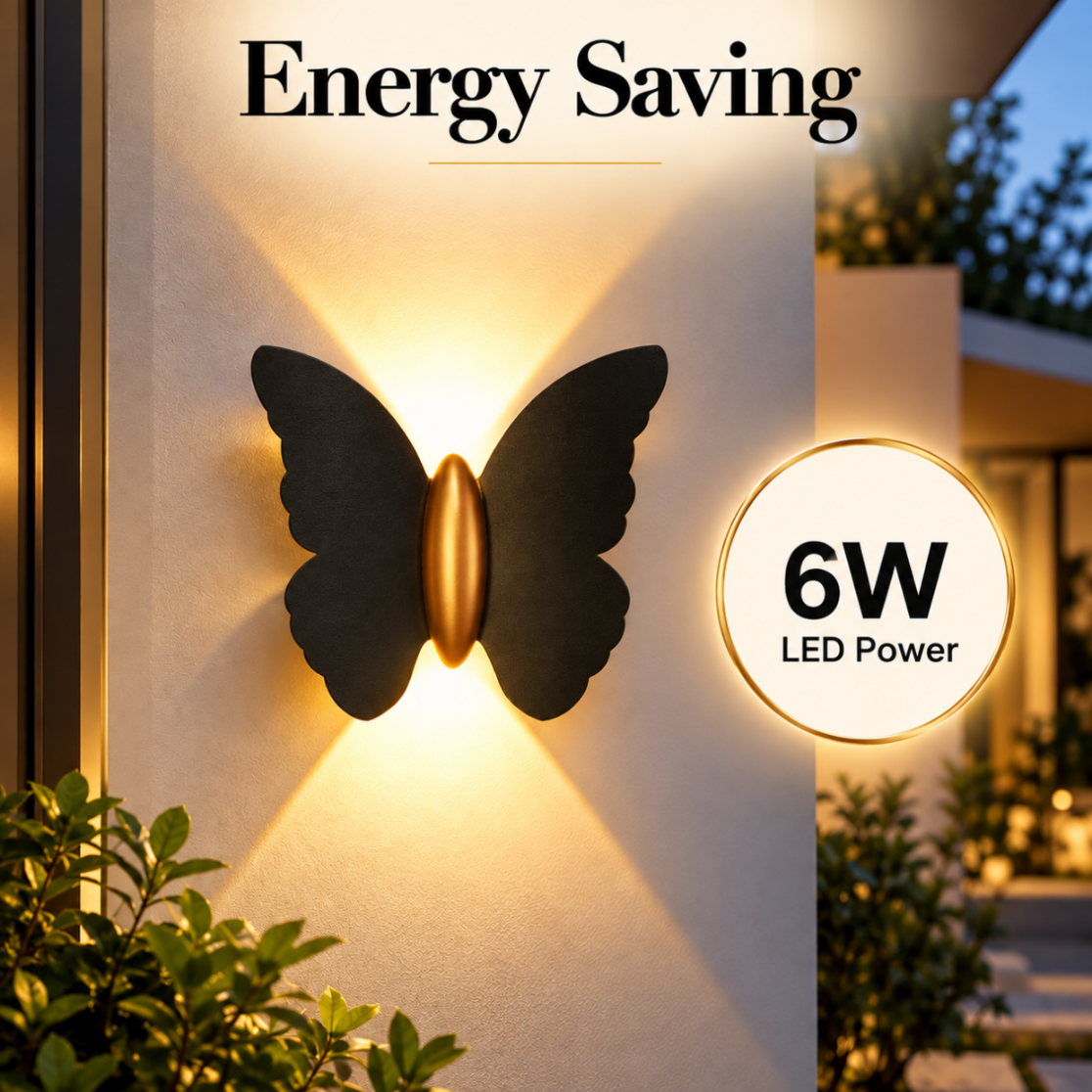 Aplica LED de exterior tip fluture, neagră, 6 W, IP65, 3 culori de lumină