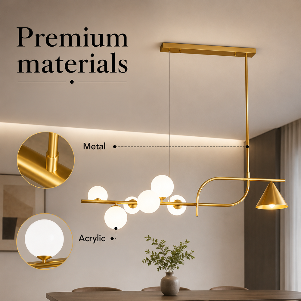 Plafonieră tip candelabru cu 7 socluri E27, metal și acril, aurie