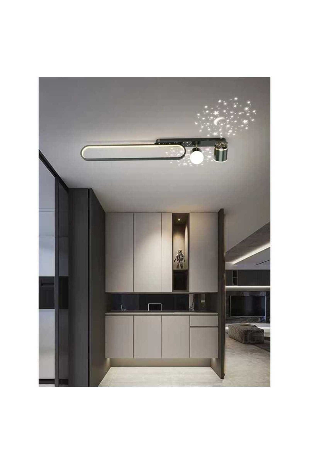 Plafonieră LED neagră cu efect de cer înstelat, 60 cm, 40 W, 2000 lm