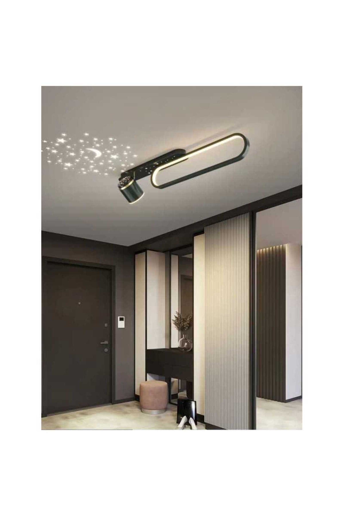 Plafonieră LED neagră cu efect de cer înstelat, 60 cm, 40 W, 2000 lm