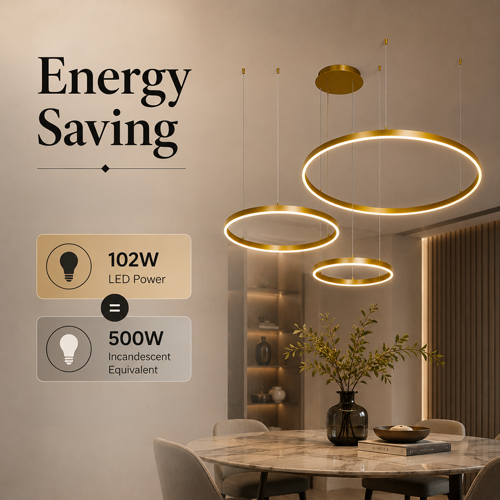 Plafonieră LED aurie cu 3 inele, 40/60/80 cm, dimabilă, Wi-Fi, cu telecomandă