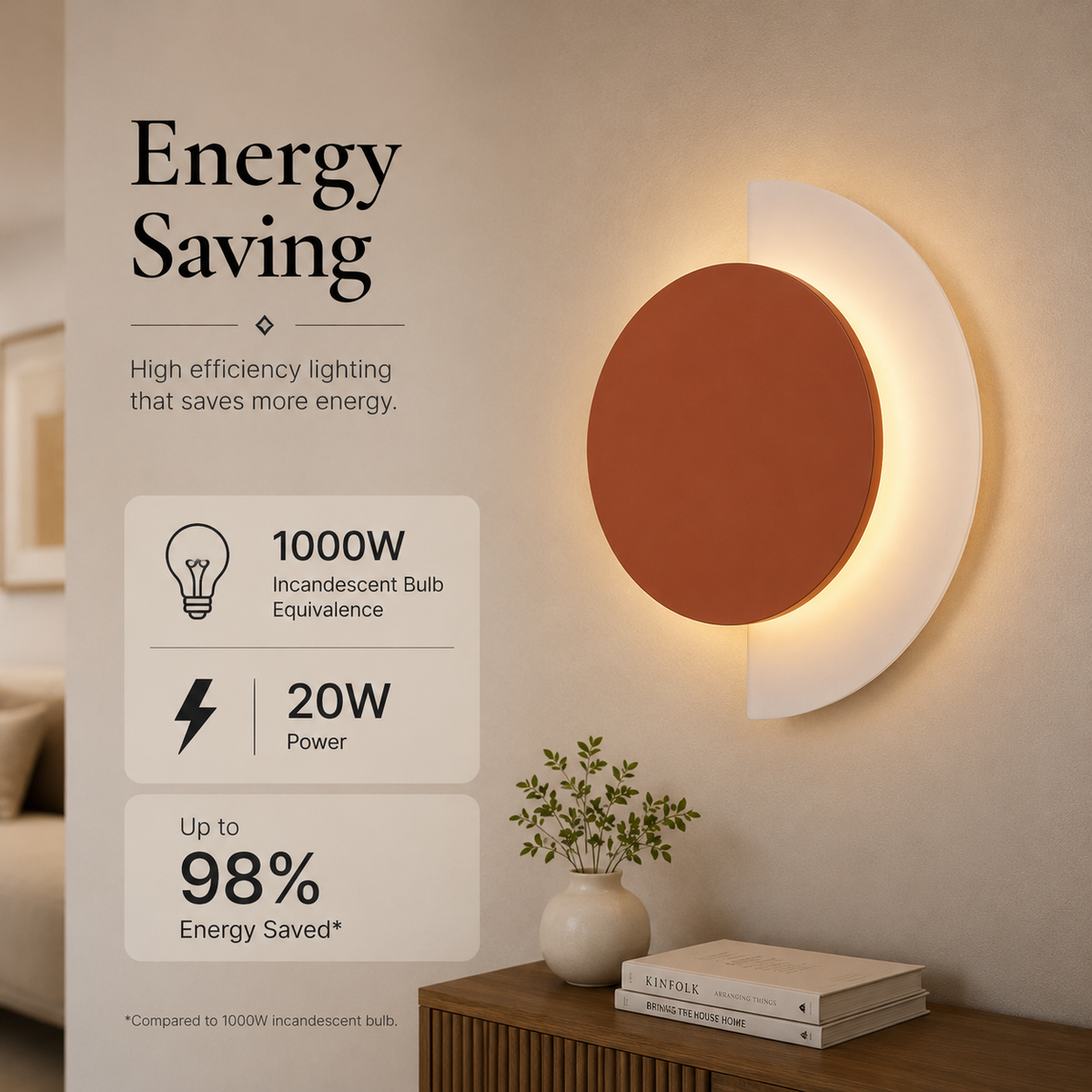 Aplică LED de perete portocalie, Ø24 cm, 20 W, 1000 lm, 3 culori de lumină