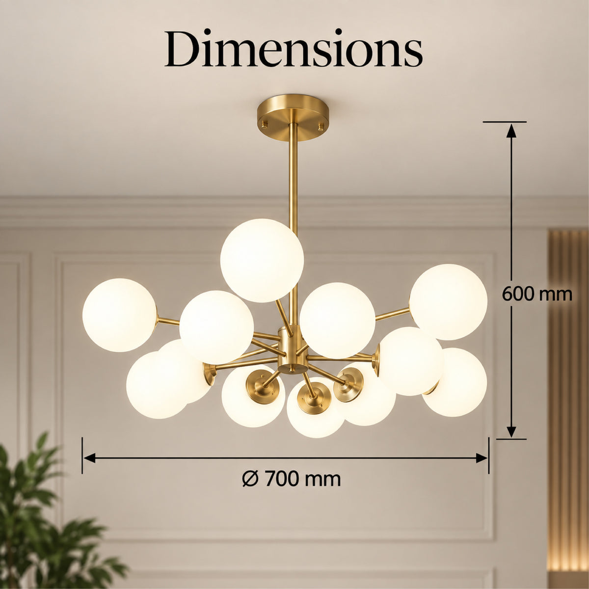 Lustră LED modernă aurie, 12 socluri G9, 70 x 60 cm