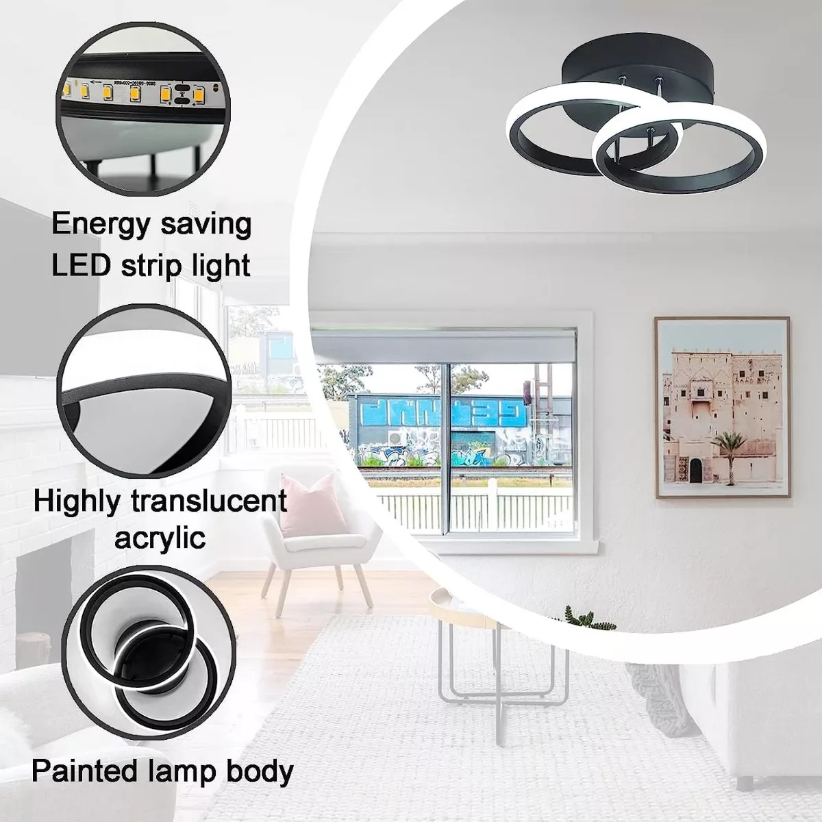 Plafonieră LED 20 W, 25 cm, albă, cu telecomandă și lumină reglabilă