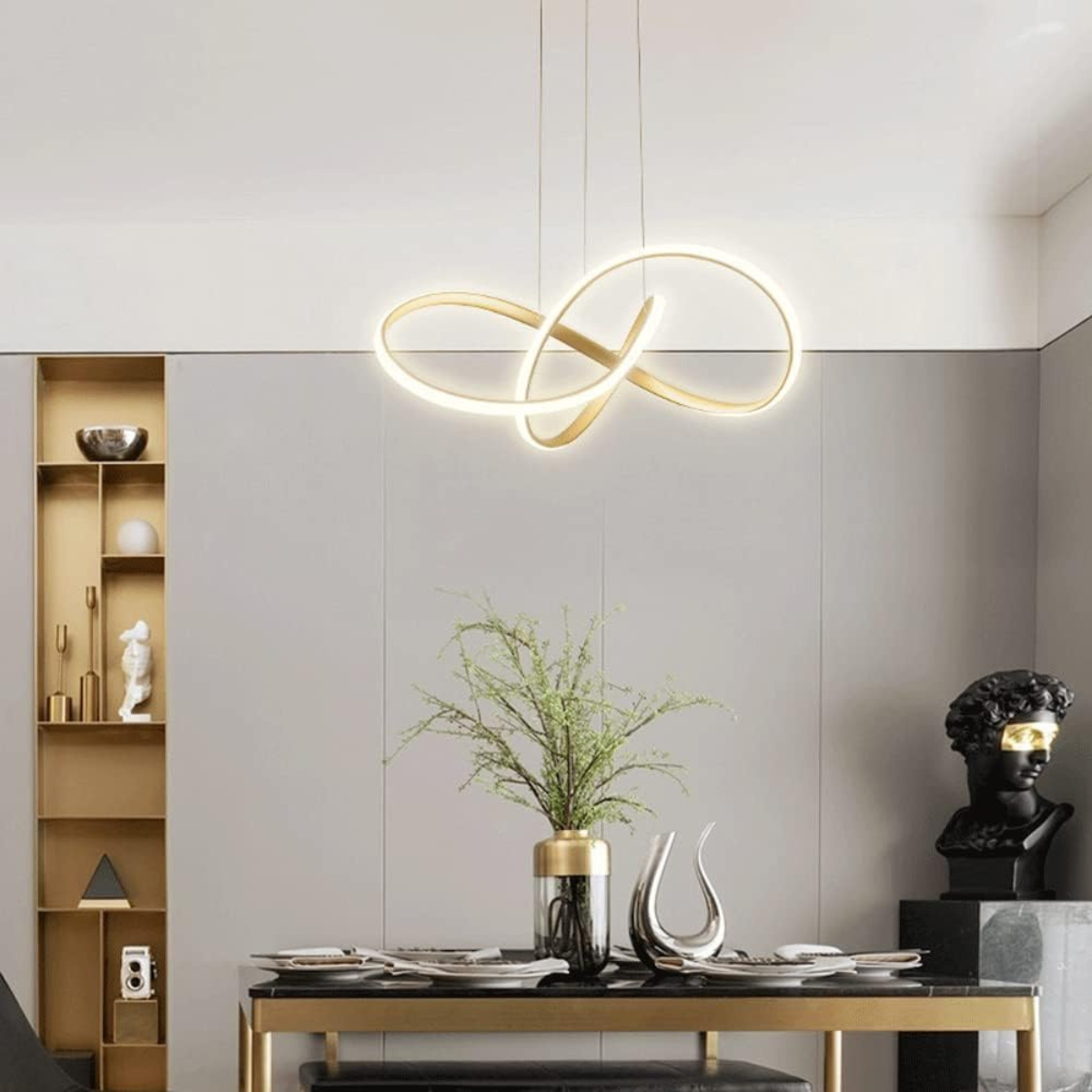 Pendul LED auriu cu telecomandă, dimabil, temperatură de culoare reglabilă