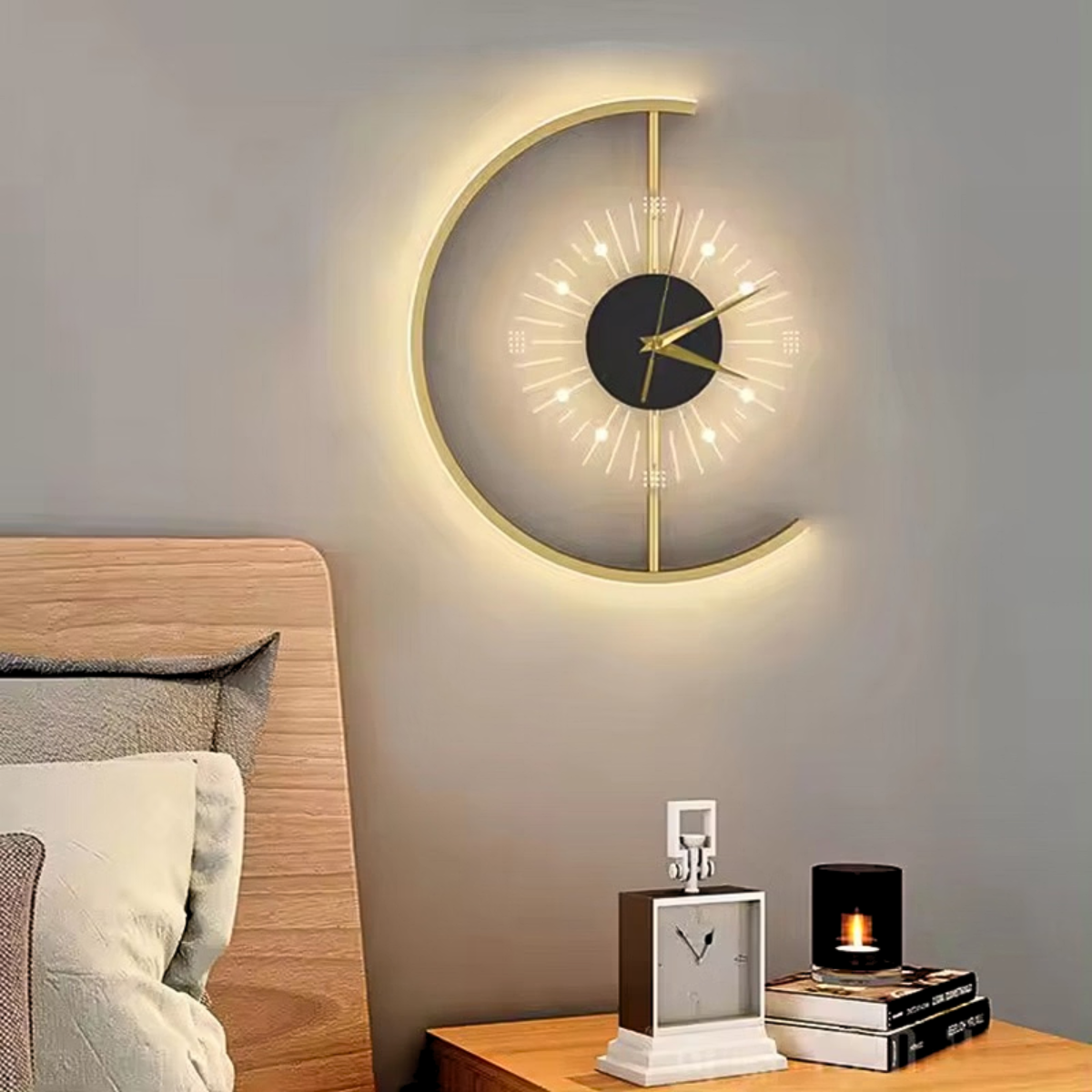 Aplică de perete LED aurie 18 W cu ceas, 3 culori, stil nordic