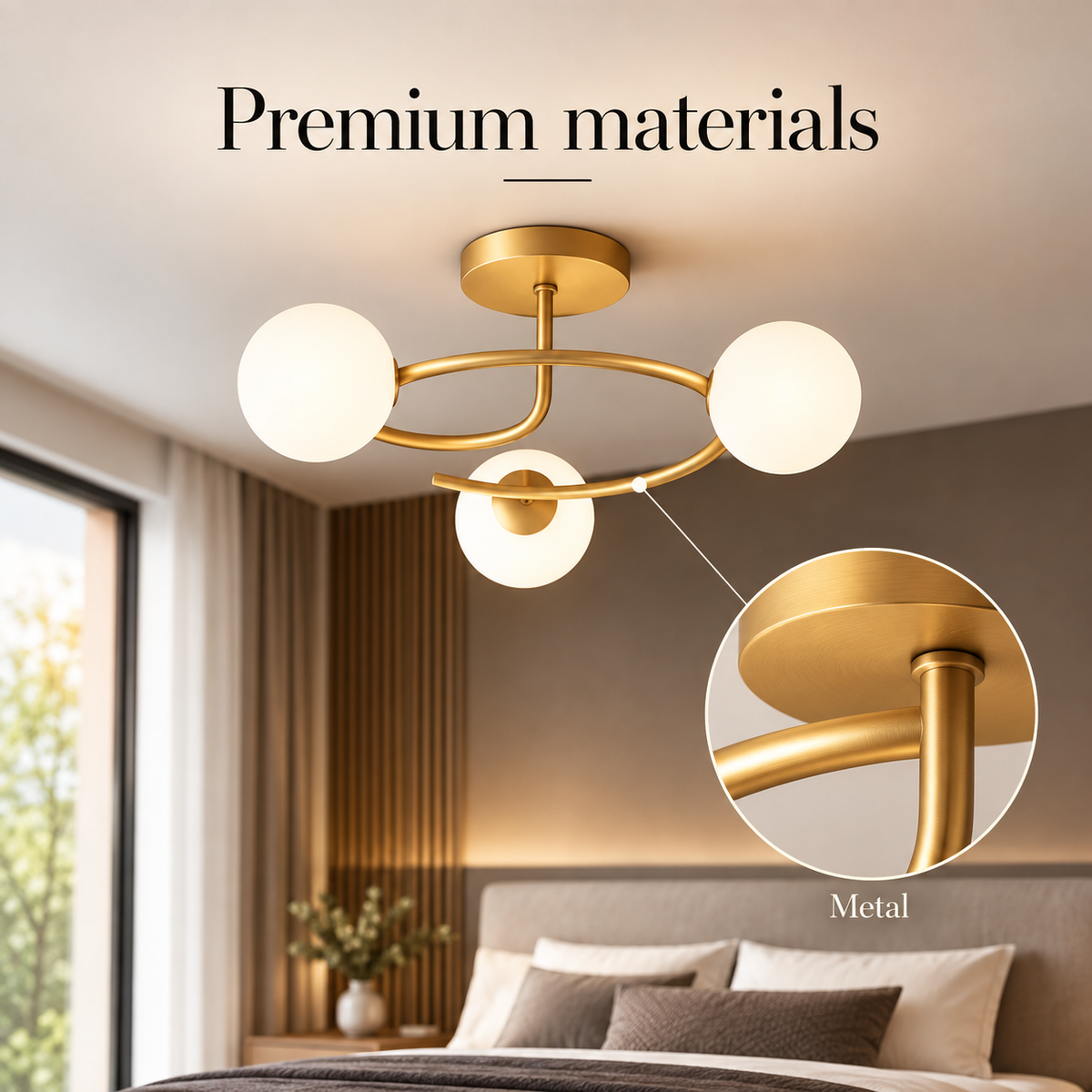 Lustră aurie cu 3 lumini pentru living, dormitor sau birou