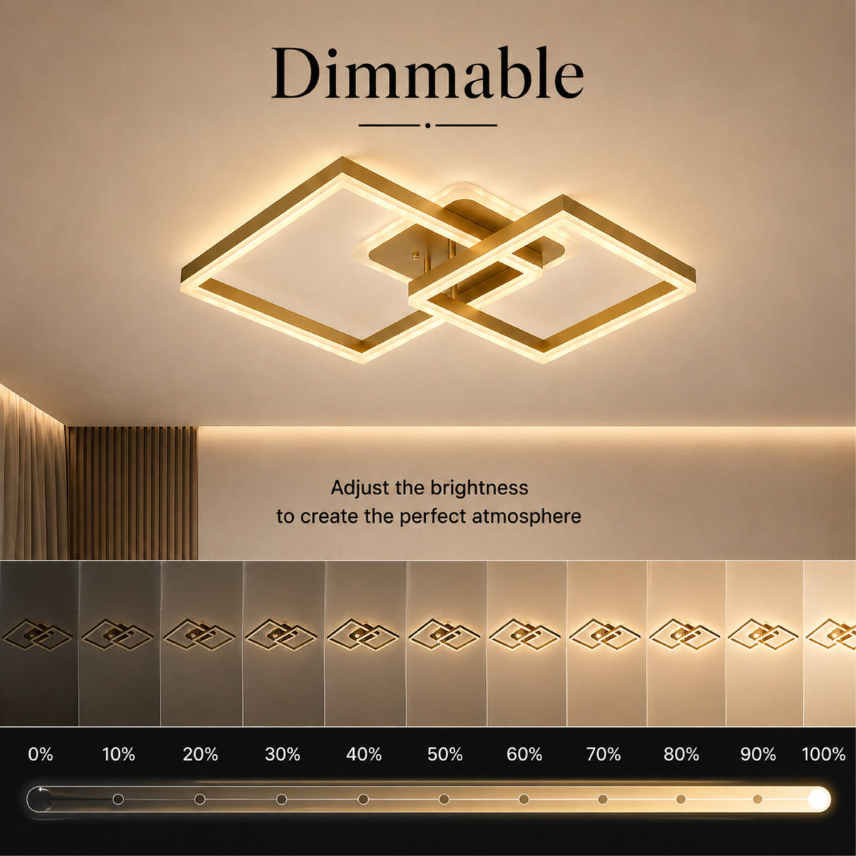 Plafonieră LED aurie 160 W, 4000 lm, dimabilă, Wi-Fi, telecomandă