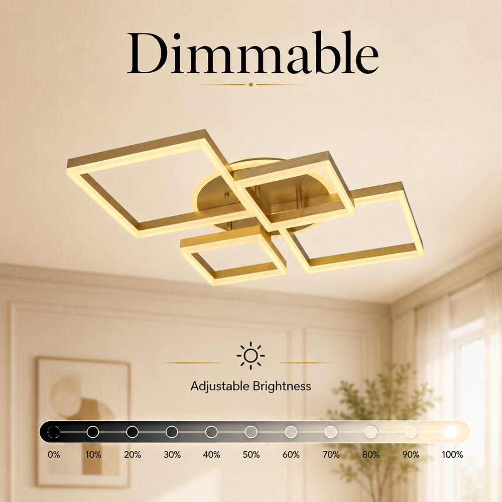Plafonieră LED aurie, 4 surse, dimabilă Wi-Fi și telecomandă, 64 cm