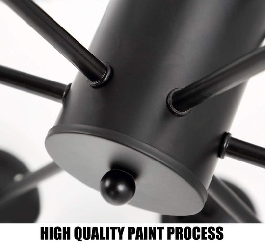 Plafonieră tip candelabru neagră, 6 socluri E27, design 3+3