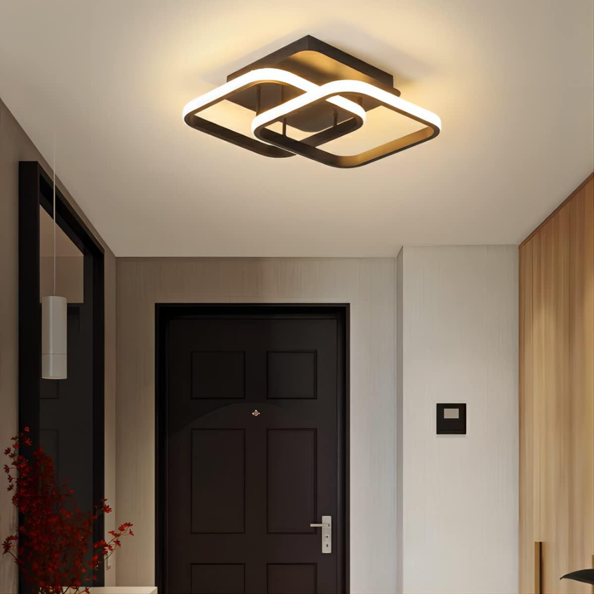 Plafonieră LED neagră cu două pătrate, 32 W, 2000 lm, echivalent 200 W
