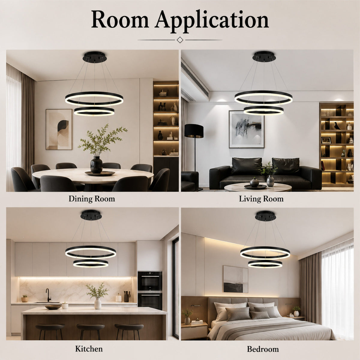 Plafonieră LED neagră 2 inele, 43 W, Wi-Fi, telecomandă, dimabilă, 3 culori