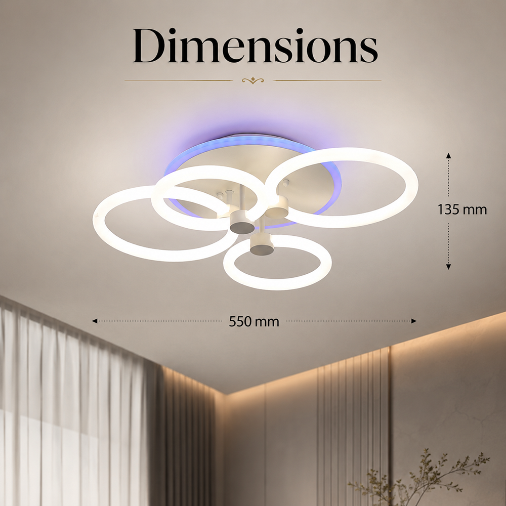Plafonieră LED dimabilă cu 4 inele, 70 W, 55 cm, Wi-Fi și telecomandă