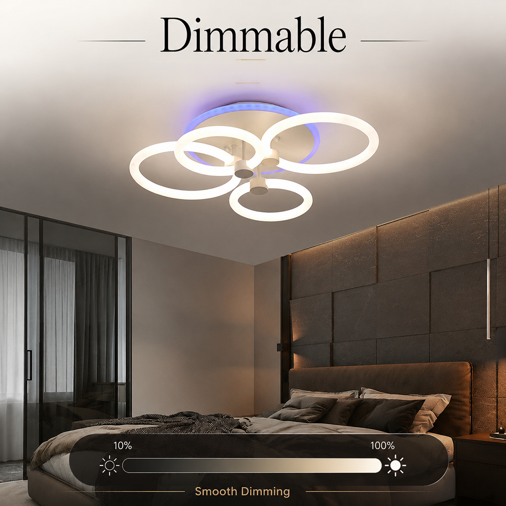 Plafonieră LED dimabilă cu 4 inele, 70 W, 55 cm, Wi-Fi și telecomandă