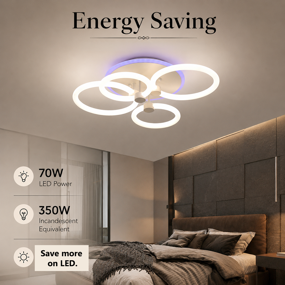 Plafonieră LED dimabilă cu 4 inele, 70 W, 55 cm, Wi-Fi și telecomandă