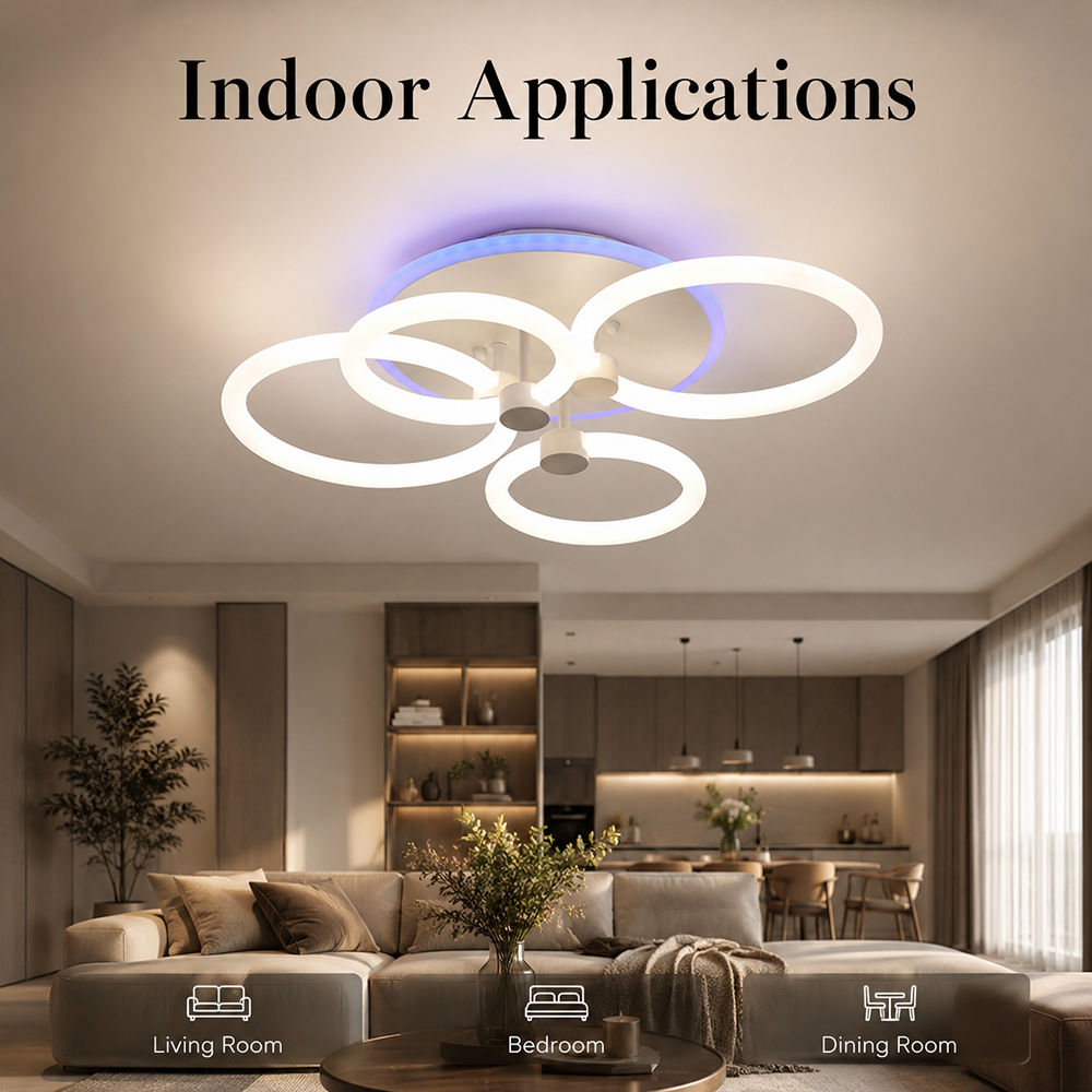 Plafonieră LED dimabilă cu 4 inele, 70 W, 55 cm, Wi-Fi și telecomandă