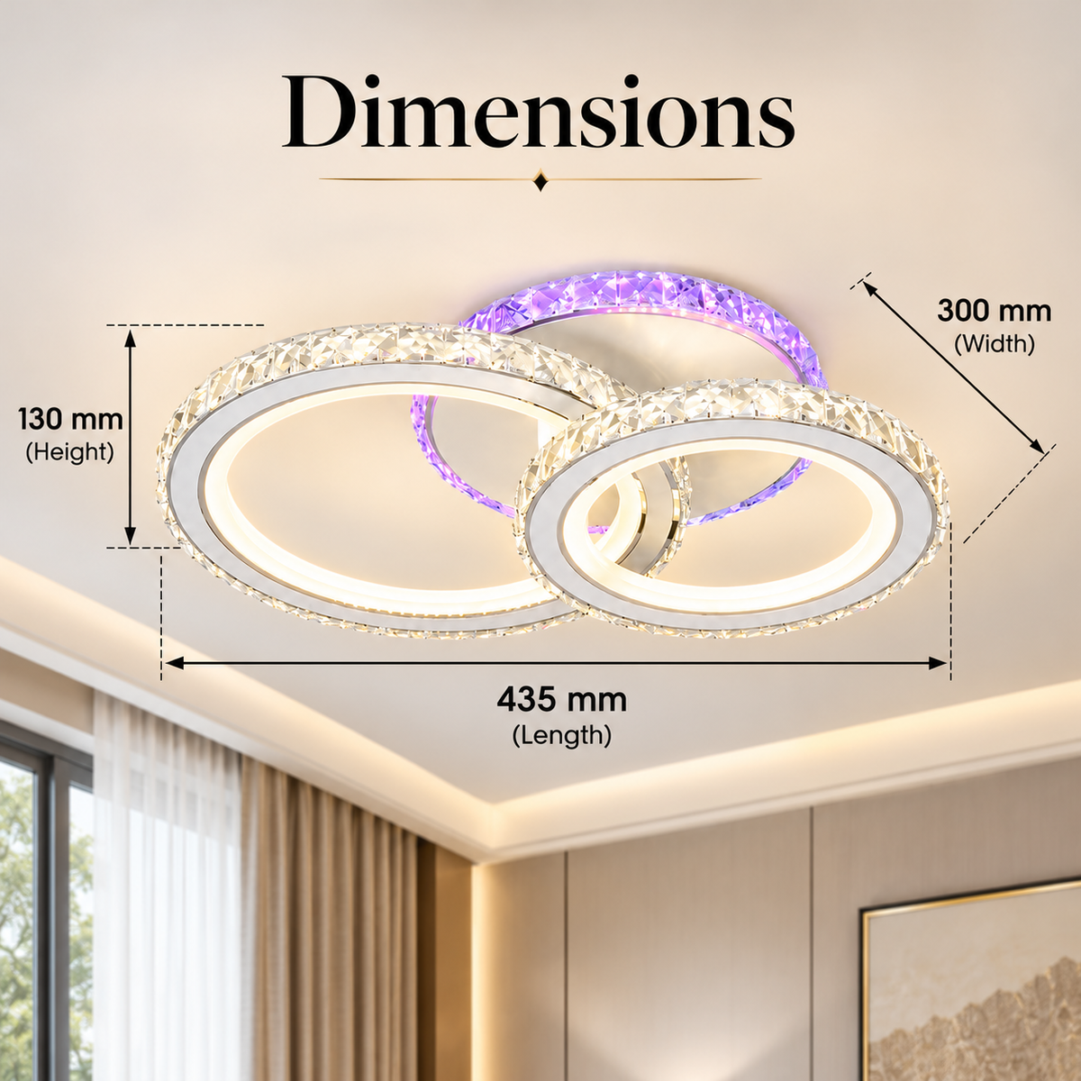 Plafonieră LED RGB cu cristale, 56 W, reglabilă, Wi-Fi și telecomandă