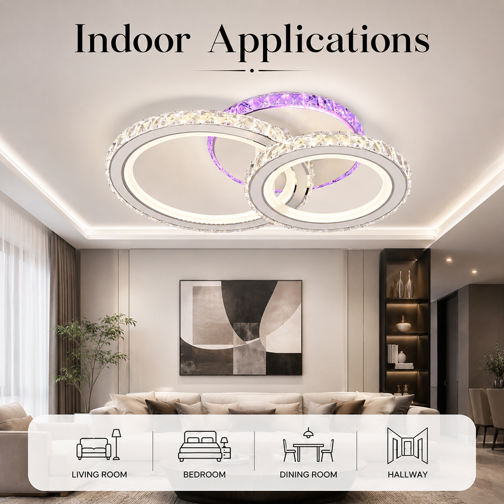 Plafonieră LED RGB cu cristale, 56 W, reglabilă, Wi-Fi și telecomandă