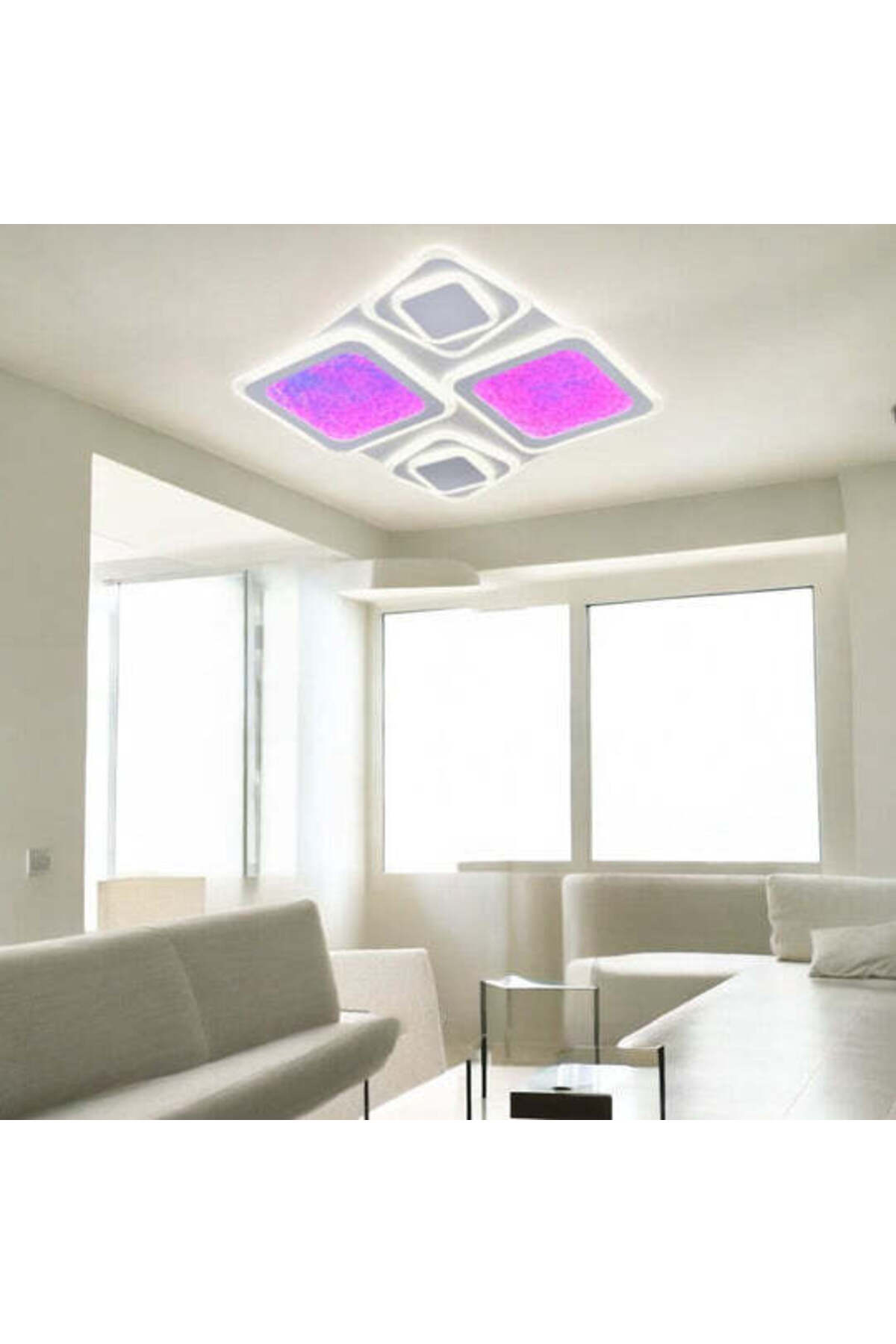 Plafonieră LED RGB SIERA, design cu 4 pătrate, cu telecomandă