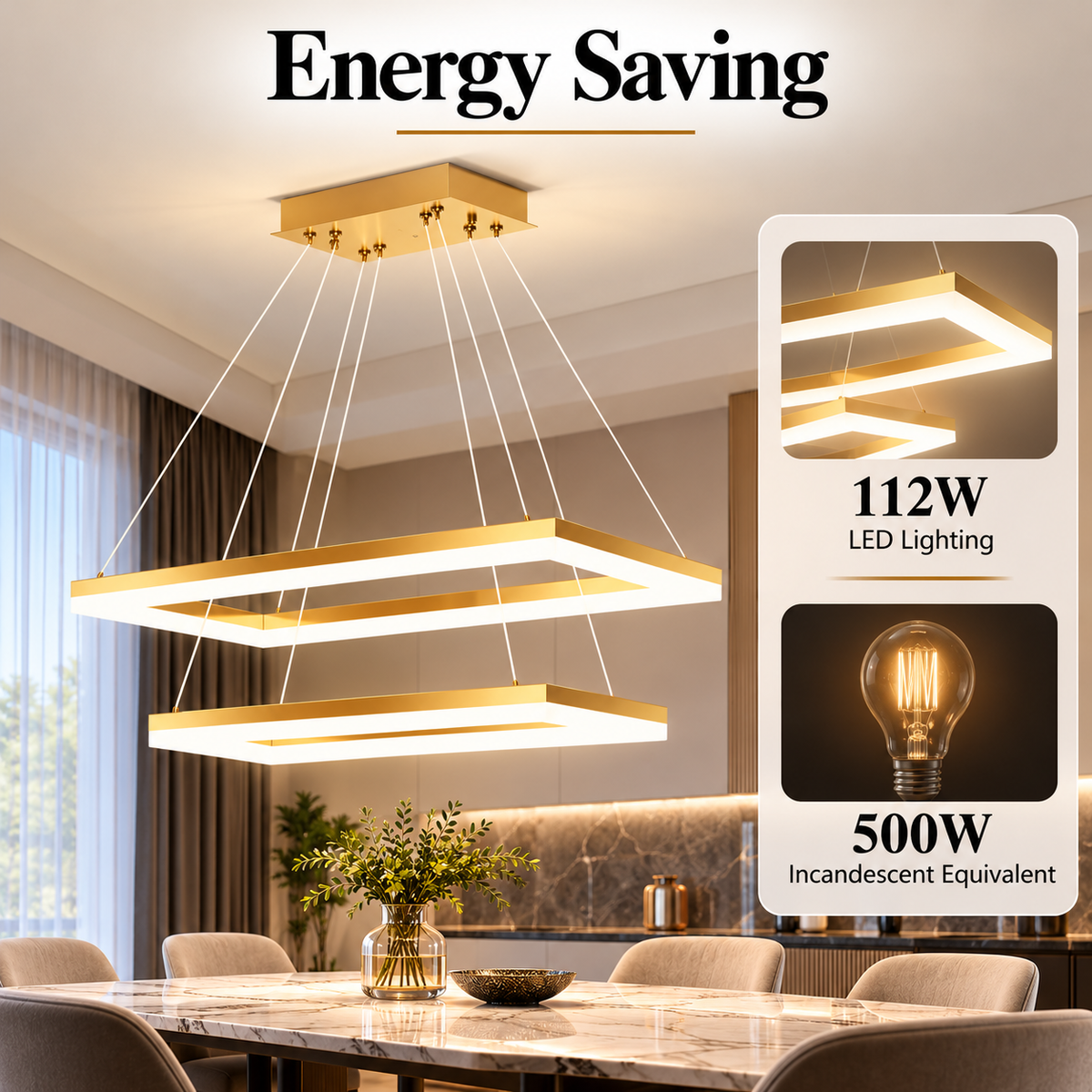 Plafonieră LED pătrată aurie 50+30 cm, Wi-Fi, telecomandă, 3 culori