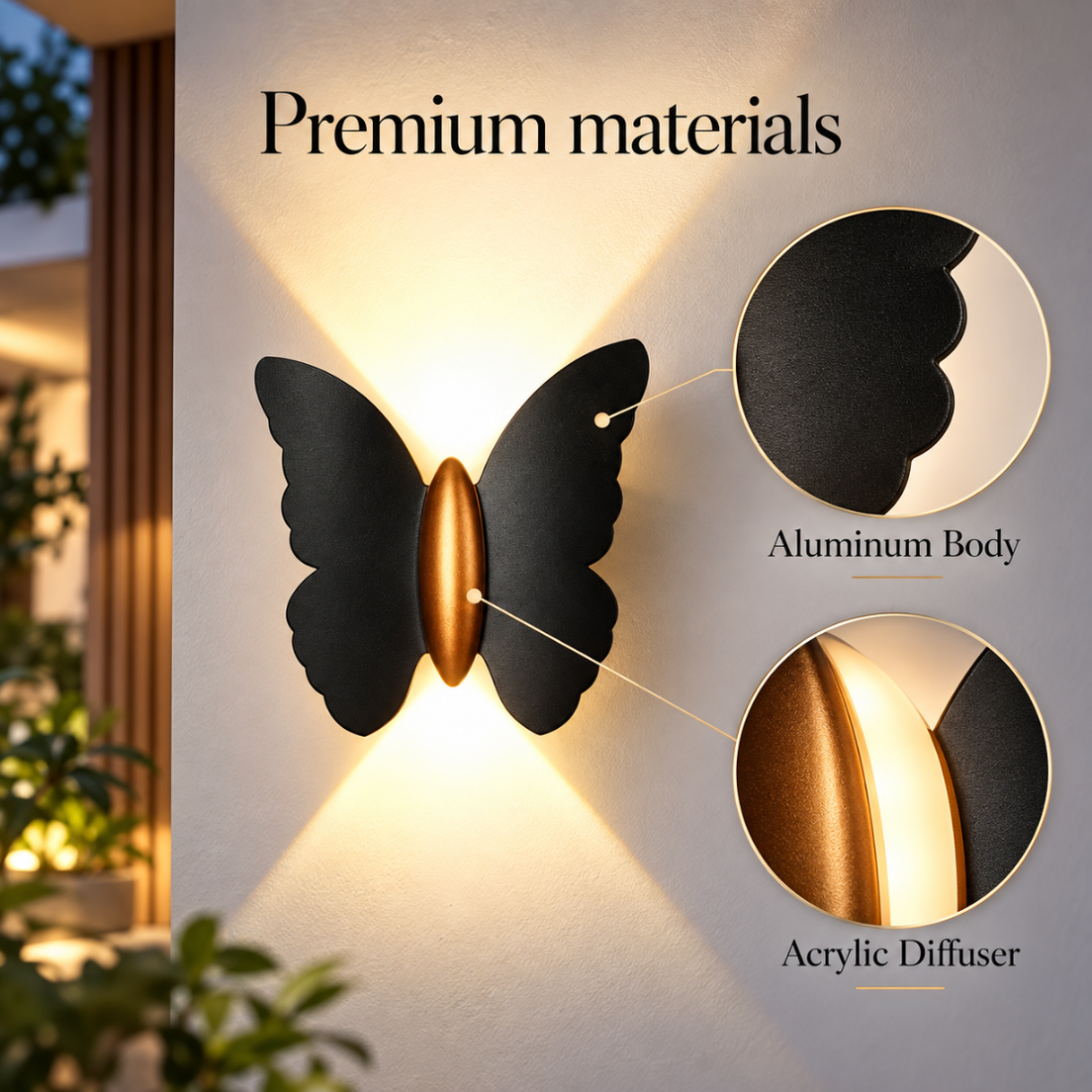Aplica LED de exterior tip fluture, neagră, 6 W, IP65, 3 culori de lumină
