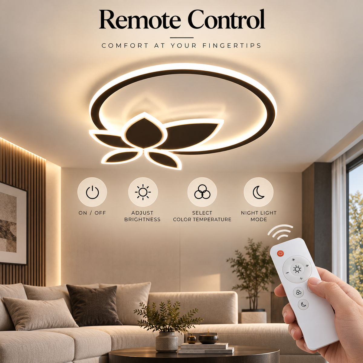 Plafonieră LED 142 W, 7500 lm, Wi-Fi, dimabilă, 3 culori, telecomandă, albă