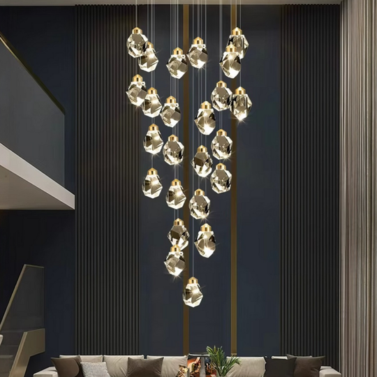 Lustră LED din cristal K9, aurie, cu 19 surse de lumină, dimabilă