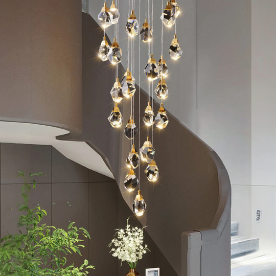 Lustră LED din cristal K9, aurie, cu 19 surse de lumină, dimabilă