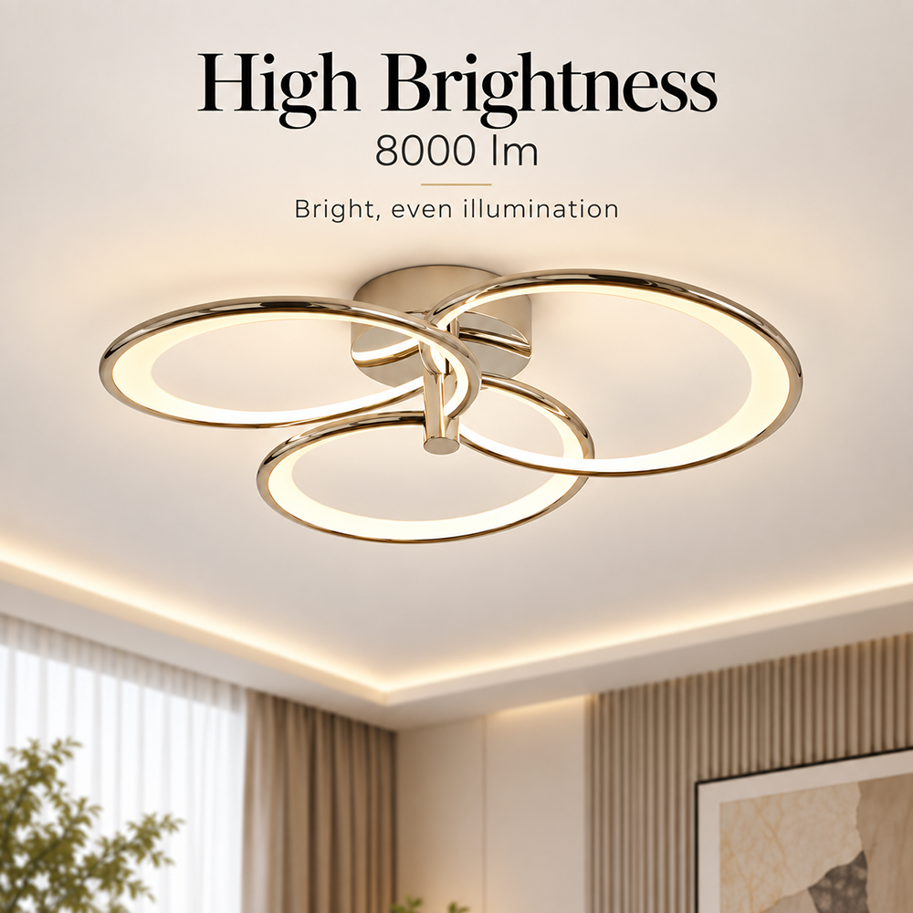 Plafonieră LED argintie, 52 cm, dimabilă, cu Wi-Fi și telecomandă