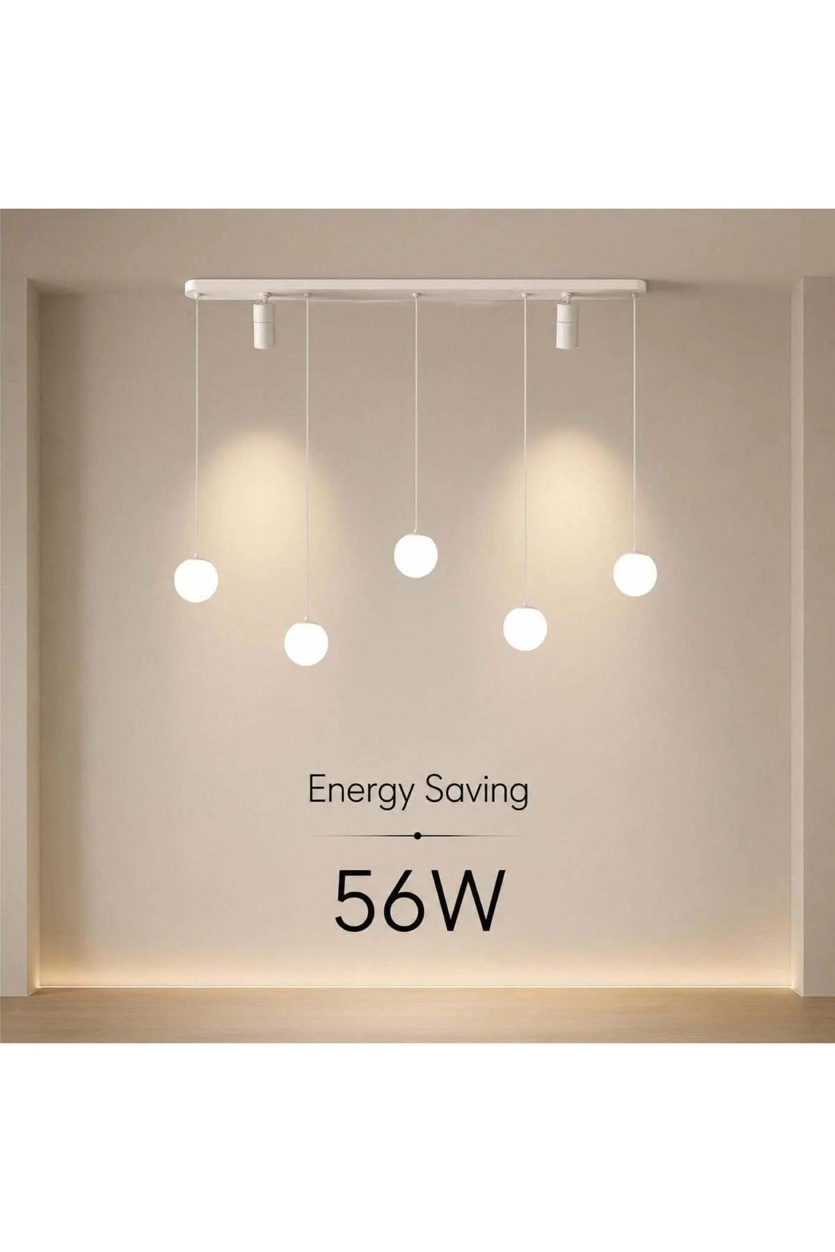 Lustră LED albă cu 5 globuri mate, 56 W, cu telecomandă