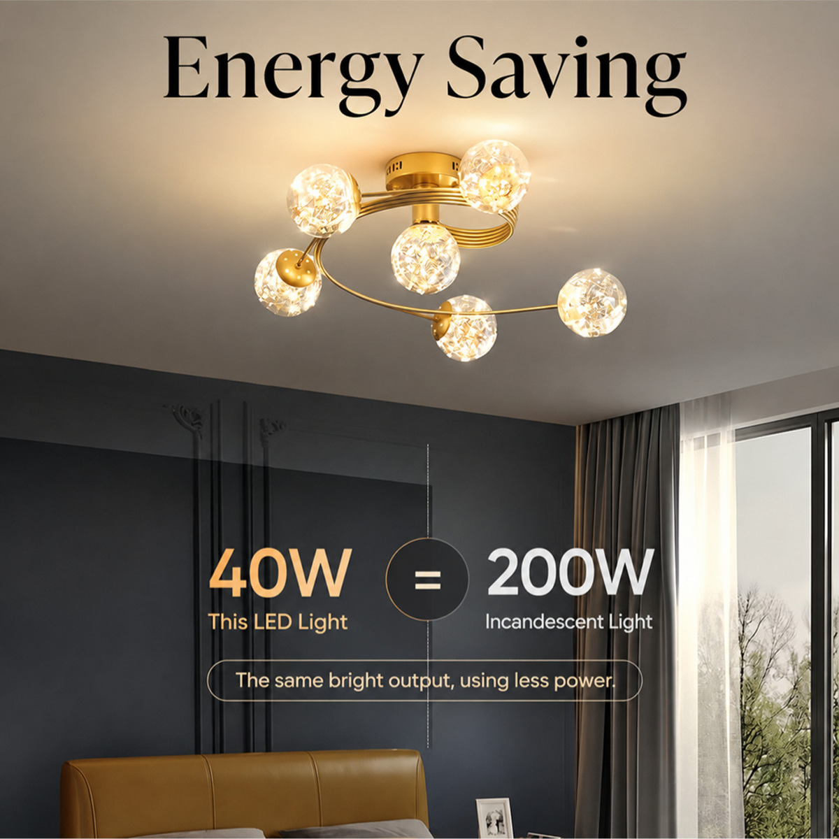 Plafonieră LED aurie cu 6 surse, 40 W, 3000 K, Ø60 cm