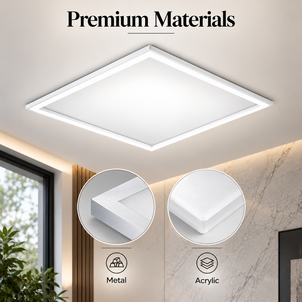 Panou LED 60 x 60 cm, 48 W, 6500 K, 4320 lm, ramă albă
