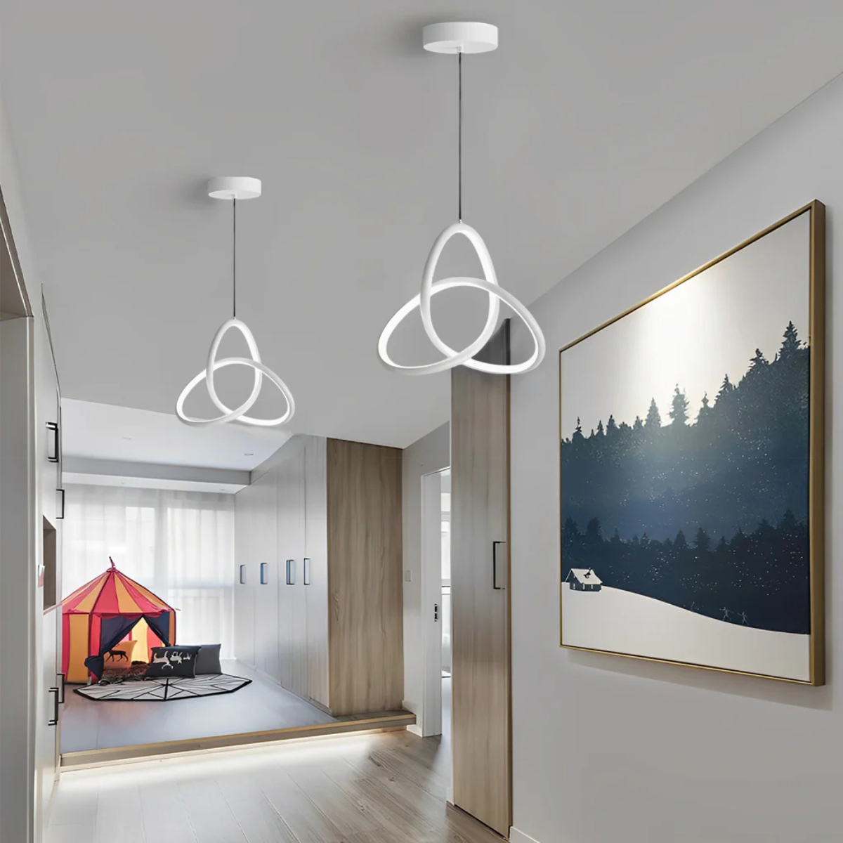 Pendul LED cu două inele, alb, echivalent 200 W