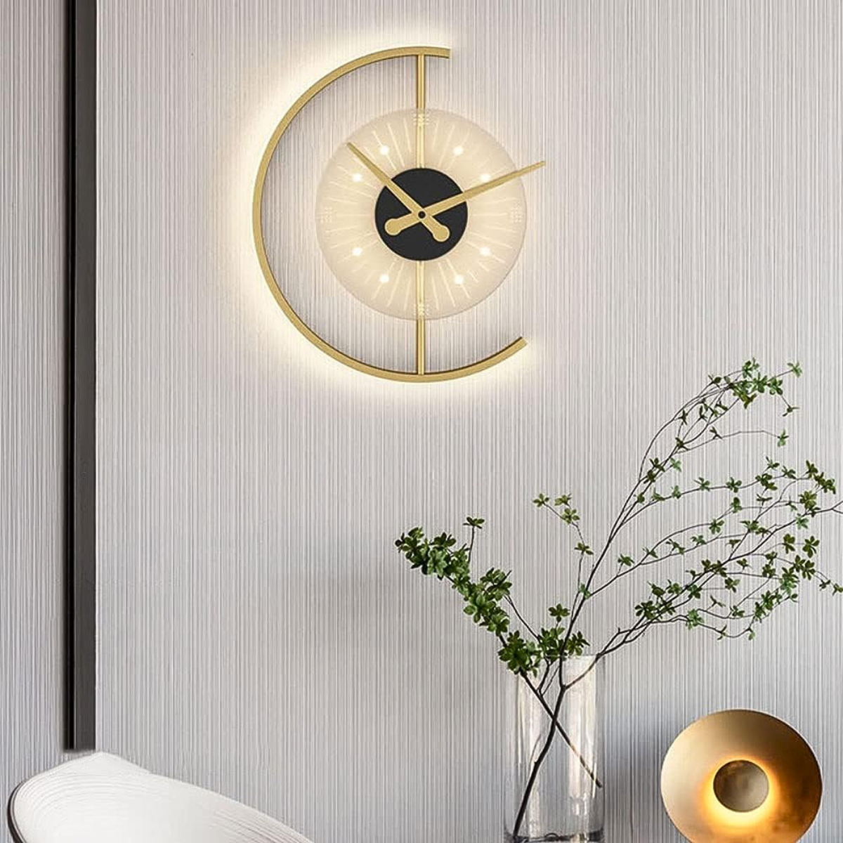 Aplică de perete LED aurie 18 W cu ceas, 3 culori, stil nordic
