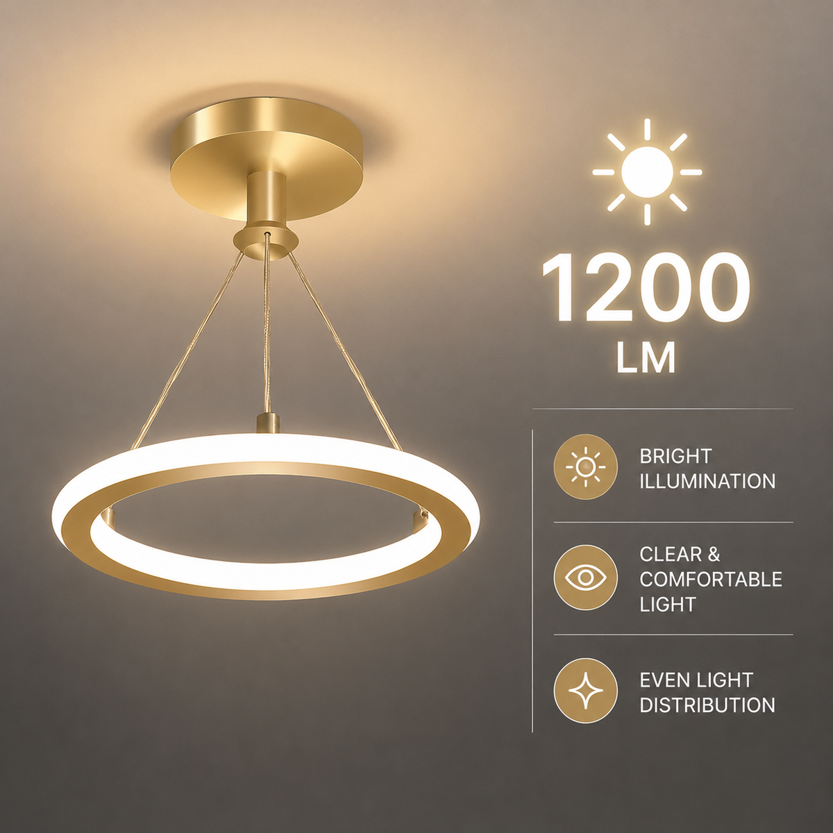 Plafonieră LED aurie, Ø22 cm, 27 W, 1200 lm, 3 funcții de iluminare
