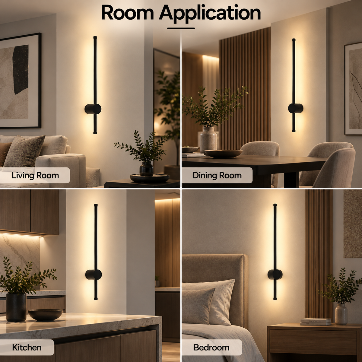 Aplică LED de perete, 100 cm, 34 W, 1600 lm, neagră, 3 temperaturi de culoare