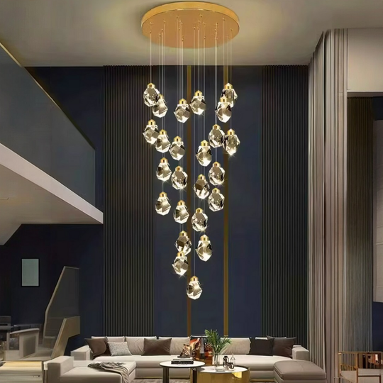 Lustră LED din cristal K9, aurie, cu 19 surse de lumină, dimabilă