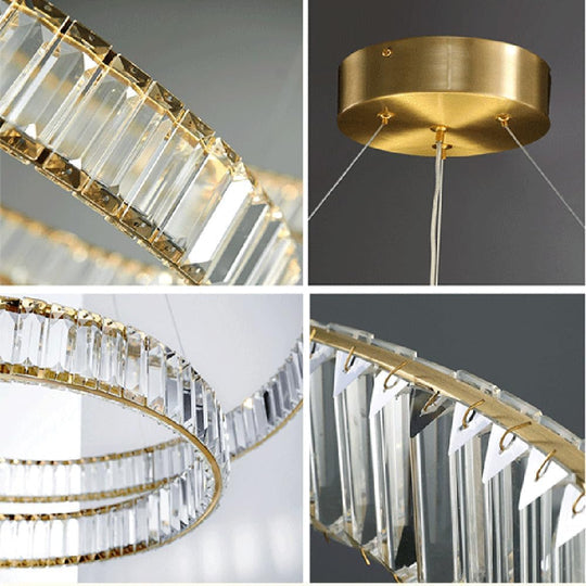 Candelabru LED auriu cu cristale, 3 inele, telecomandă, 40/60/80 cm