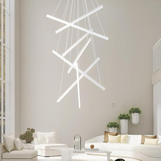 Pendul LED geometric alb, 7 surse, cu telecomandă, dimabil, 200 cm
