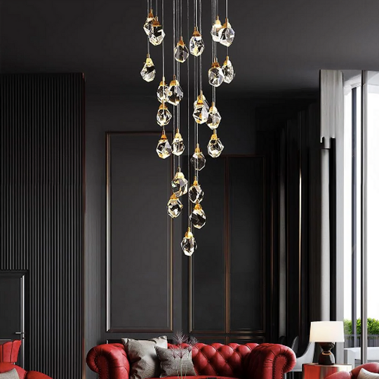 Lustră LED din cristal K9, aurie, cu 19 surse de lumină, dimabilă