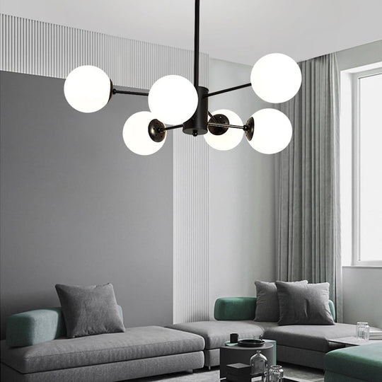Plafonieră tip candelabru neagră, 6 socluri E27, design 3+3