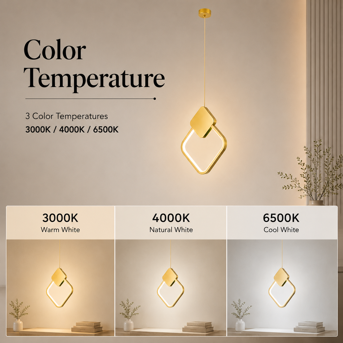 Plafonieră LED aurie, 13 W, 650 lm, 3 culori de lumină