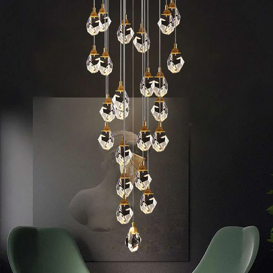 Lustră LED din cristal K9, aurie, cu 19 surse de lumină, dimabilă