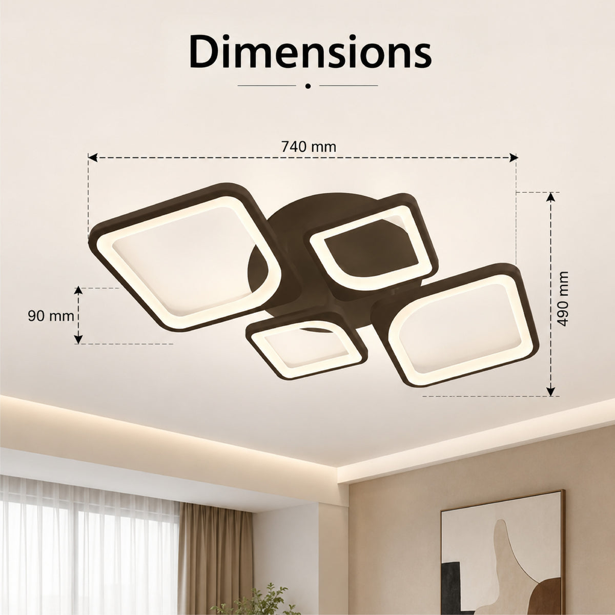 Plafonieră LED cu 2 surse de lumină, Wi-Fi, dimabilă, cu telecomandă, maro cafea
