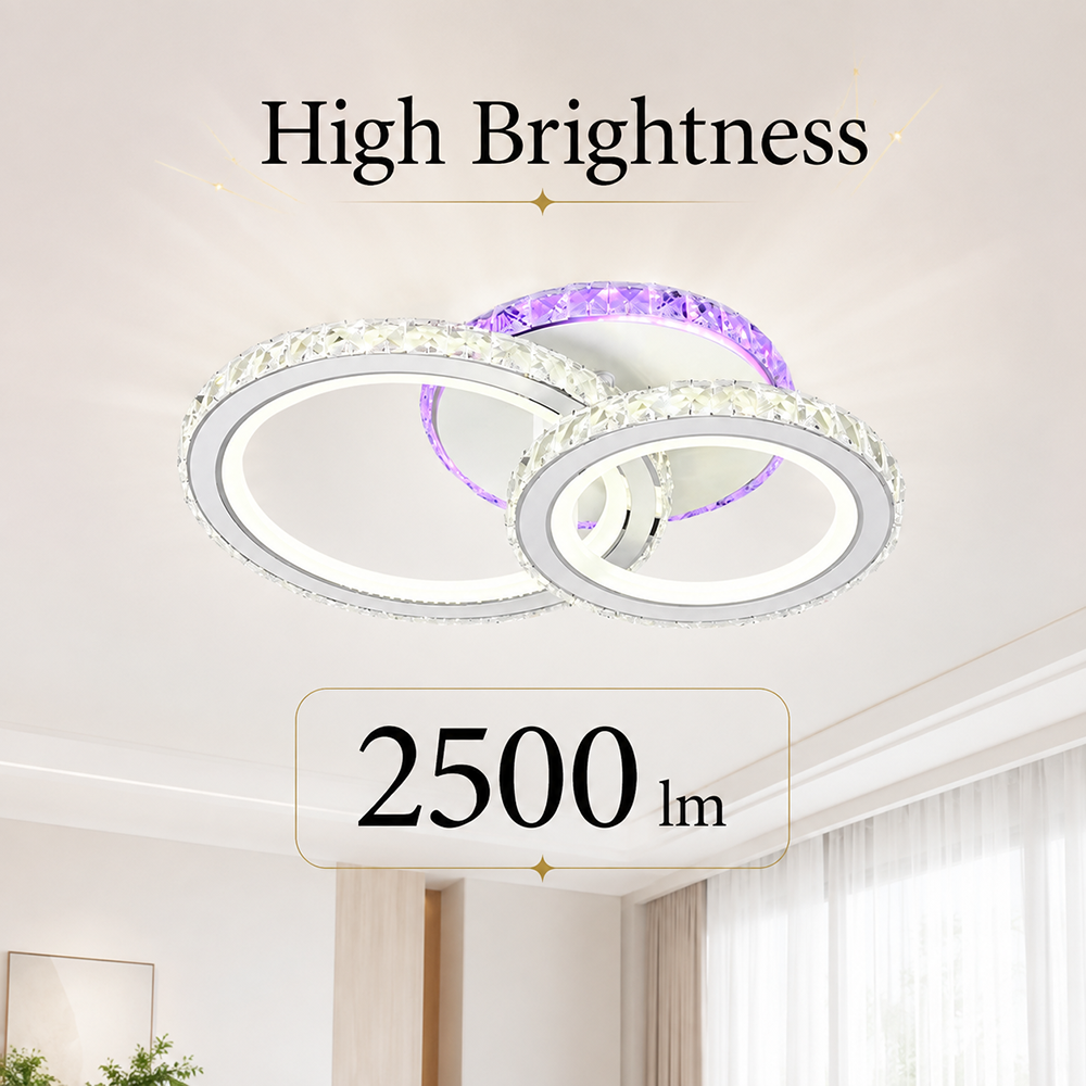 Plafonieră LED RGB cu cristale, 56 W, reglabilă, Wi-Fi și telecomandă