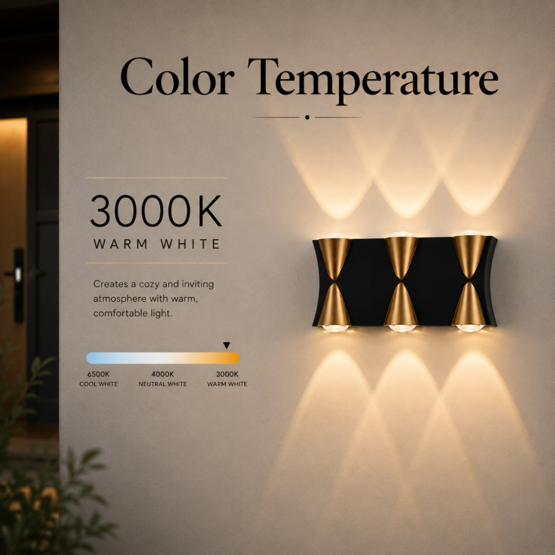 Aplică LED de exterior, 45 cm, 6 W, IP65, 3 temperaturi de culoare, alb