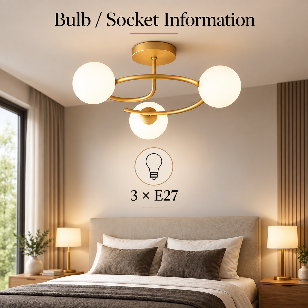 Lustră aurie cu 3 lumini pentru living, dormitor sau birou